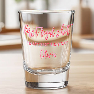 First Legal Shot Modern Pink Red 21st Birthday Glass