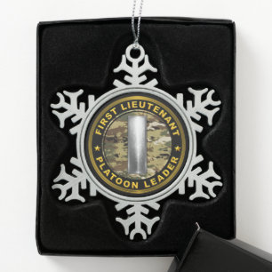 First Lieutenant 1LT Platoon Leader Snowflake Pewter Christmas Ornament