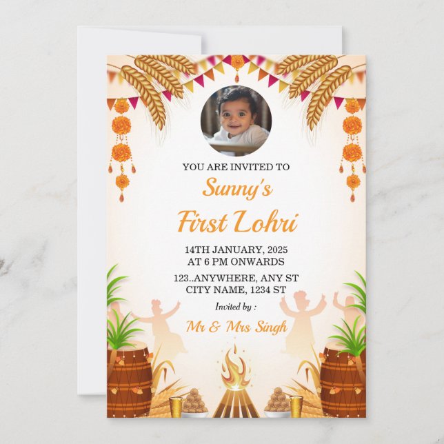 First Lohri Invitation Card, Lohri Party Card (Front)