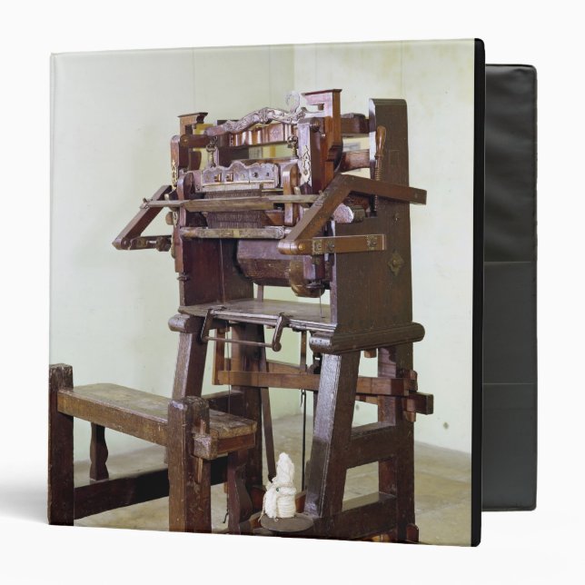 First loom for weaving stockings, 1750 3 ring binder (Front/Inside)