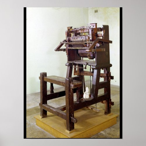 First loom for weaving stockings 1750 poster