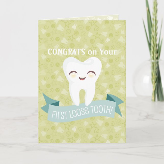 First Loose Tooth! - Green Custom Greeting Card (Front)