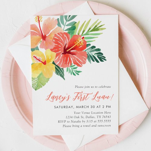 First Luau Tropical Hibiscus 1st Birthday Invitation