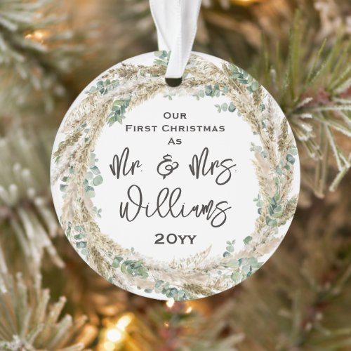 First Married Christmas as Mr  Mrs 1st Newlywed Ornament