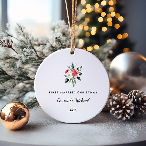 First Married Christmas  Elegant and Minimalist Ceramic Ornament