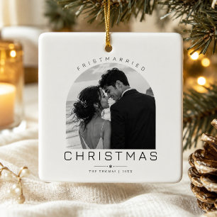 First Married Christmas Modern Arch Photo Ceramic Ornament