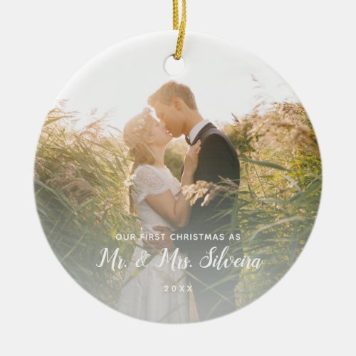 First Married Christmas Mr Mrs Double Sided Photo  Ceramic Ornament