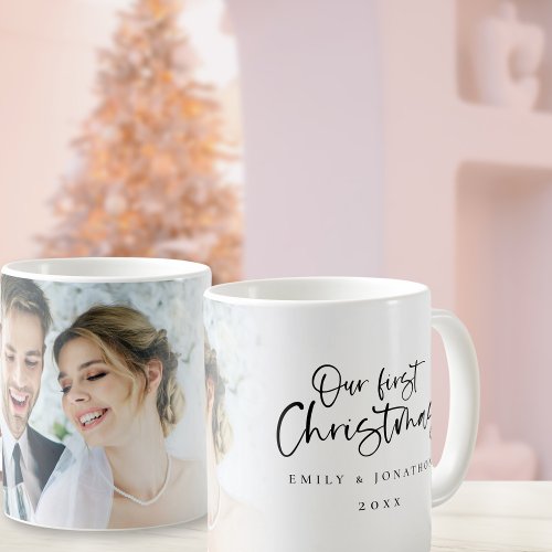 First Married Christmas Names Year Photo Coffee Mug