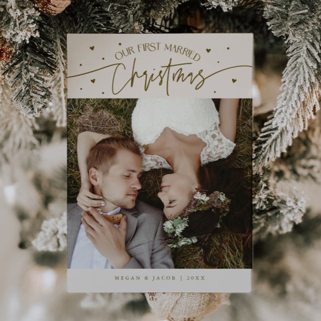 First Married Christmas Newlywed Photo Cream Holiday Card (Creator Uploaded)