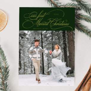 First Married Christmas Newlywed Photo Green Holiday Card