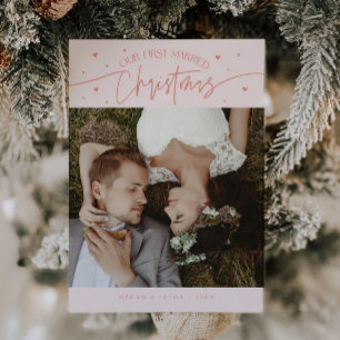 First Married Christmas Newlywed Photo Peach Holiday Card