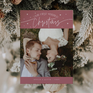 First Married Christmas Newlywed Photo Pink Holiday Card