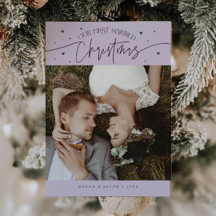 First Married Christmas Newlywed Photo Purple Holiday Card