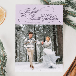 First Married Christmas Newlywed Photo Purple Holiday Card