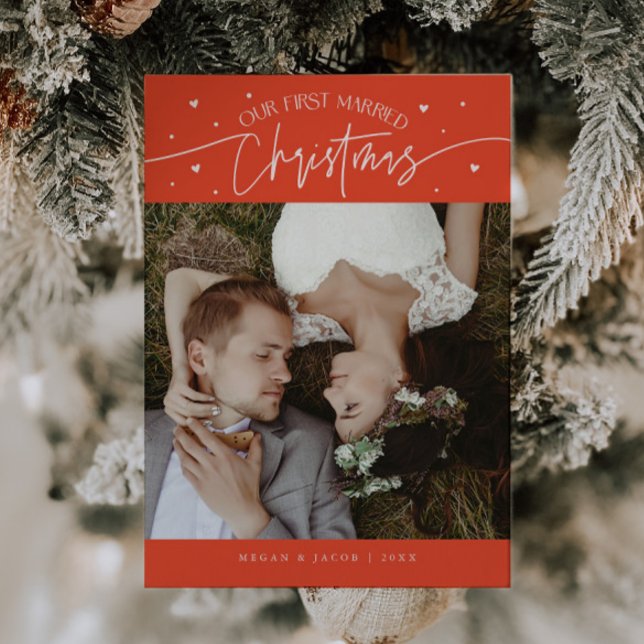 First Married Christmas Newlywed Photo Red Holiday Card (Creator Uploaded)