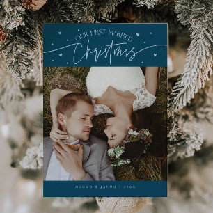 First Married Christmas Newlywed Photo Teal Holiday Card