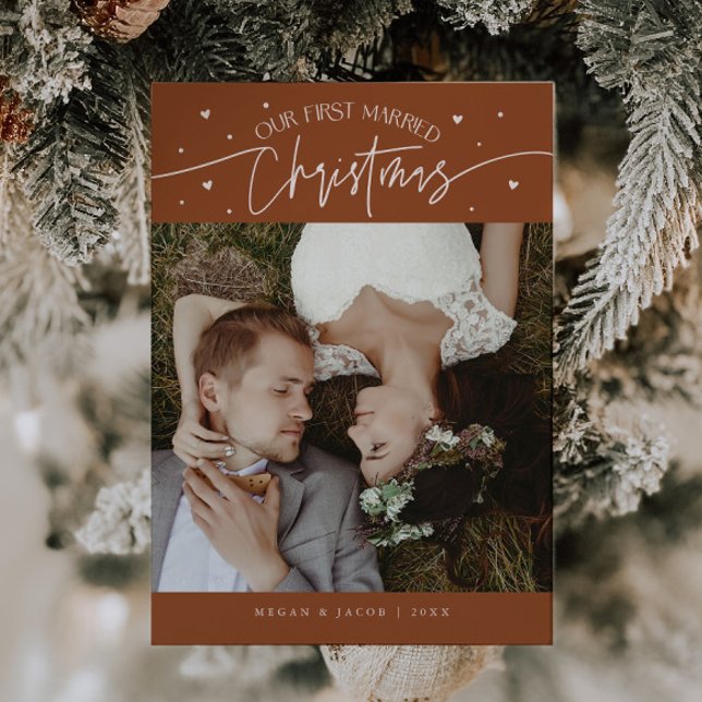 First Married Christmas Newlywed Photo Terracotta Holiday Card (Creator Uploaded)