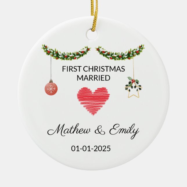 First Married Christmas Ornament, Married Ornament (Front)