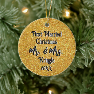 First Married Christmas Personalized Wedding Date Ceramic Ornament