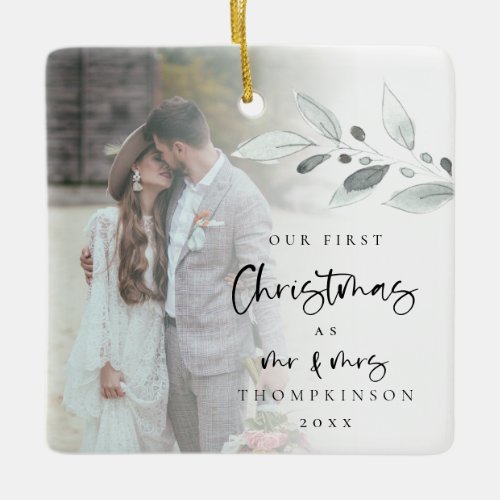 First Married Christmas Photo Name Year Script Cer Ceramic Ornament