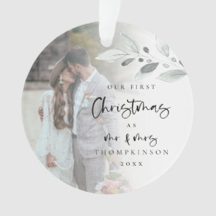 First Married Christmas Photo Name Year Script Ornament