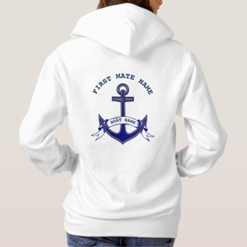  First Mate Anchor Custom Nautical Blue White Hoodie