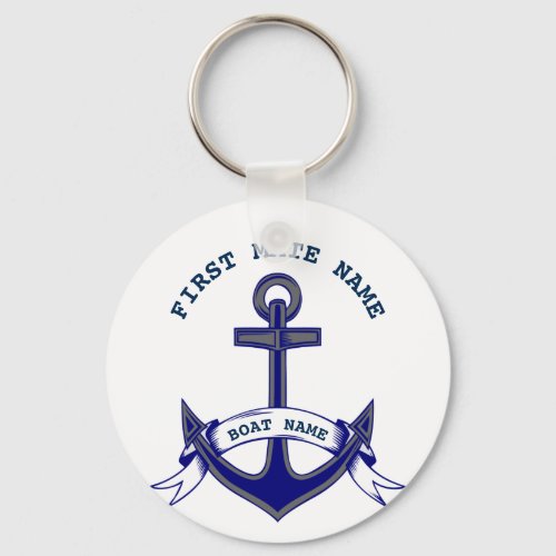  First Mate Anchor Custom Nautical Blue White  Keychain