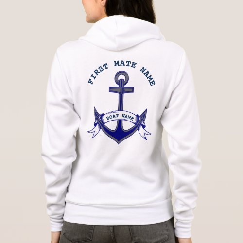  First Mate Anchor Custom Nautical Blue White Zip Hoodie