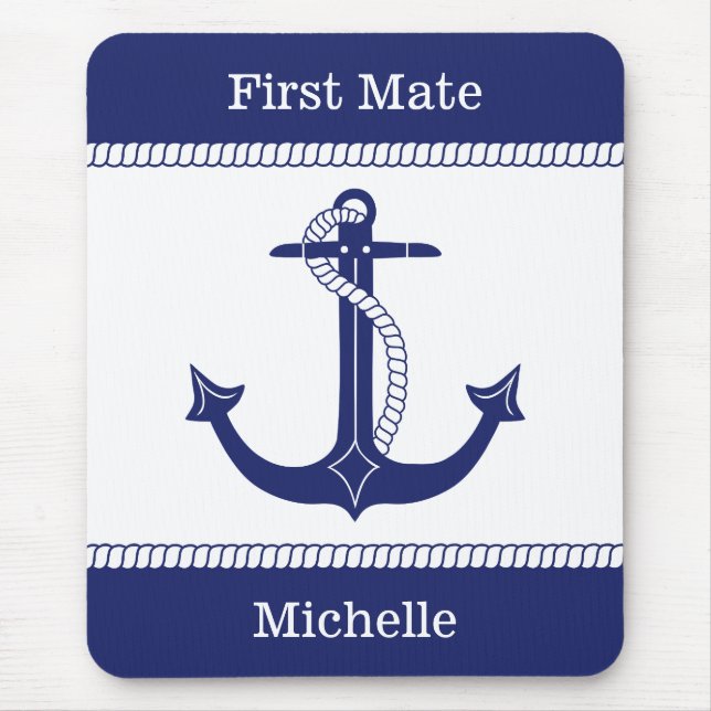 First Mate Anchor with Nautical Rope Add Name Mouse Pad (Front)