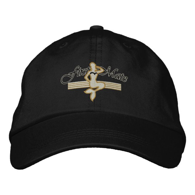 FIRST MATE Mermaid Embroidered Design Baseball Hat (Front)