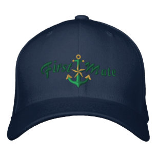 First Mate Nautical Star Anchor Green Embroidered Baseball Hat