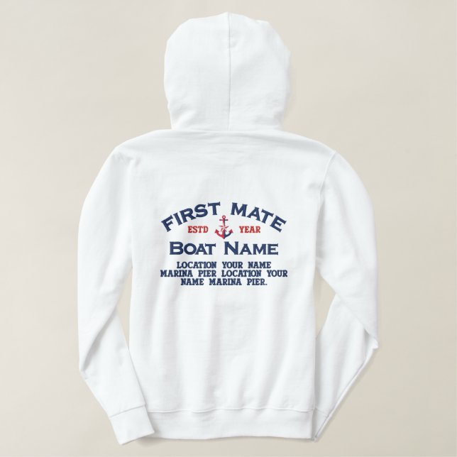 First Mate NauticalStar Anchor Easily Personalized Embroidered Hoodie (Design Back)