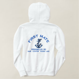 First Mate Personalize it LARGE Anchor Emboidered Embroidered Hoodie