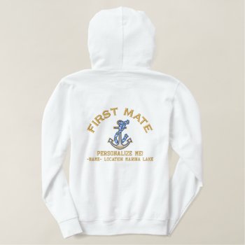 First Mate Personalize It Large Anchor Emboidered Embroidered Hoodie by CaptainShoppe at Zazzle
