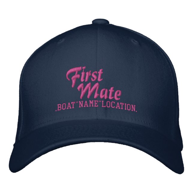 FIRST MATE Personalized Boat Name Your Name Embroidered Baseball Hat (Front)