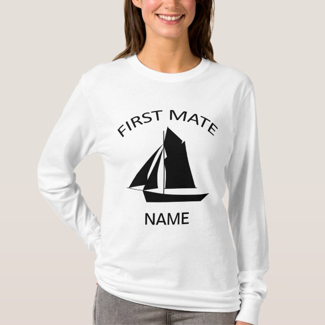First Mate Sailor Name Ladies White LS T-Shirt (Front)