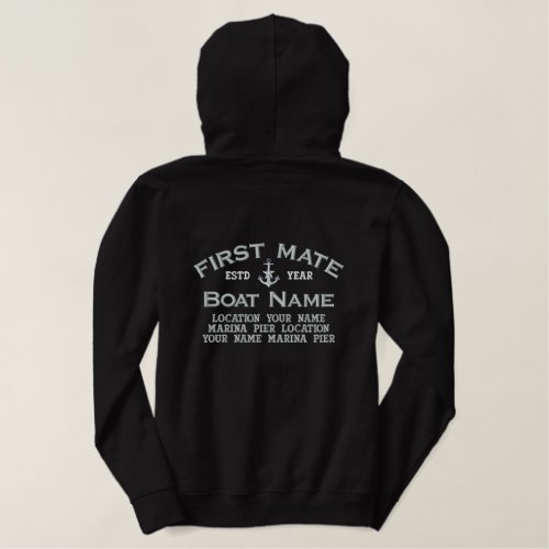 First Mate Silver Star Anchor Easily Personalized Embroidered Hoodie