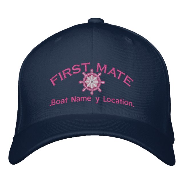 First Mate Wheel Your Boat Name Your Name or Both! Embroidered Baseball Cap (Front)