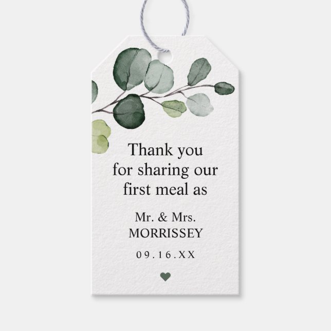 First Meal Eucalyptus Wedding Favor Tag (Front)