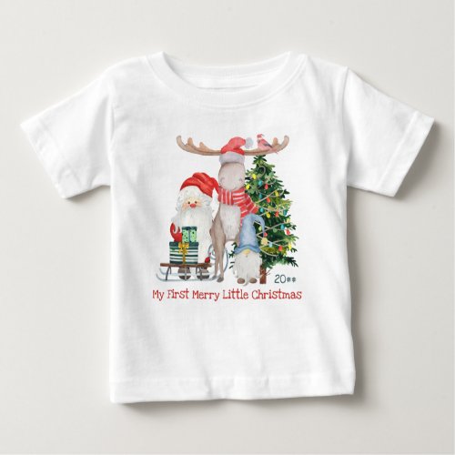First Merry Little Christmas Cute Santa and Helper Baby T_Shirt