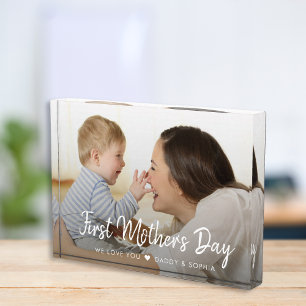 First Mother Day Modern Script Baby Photo Block