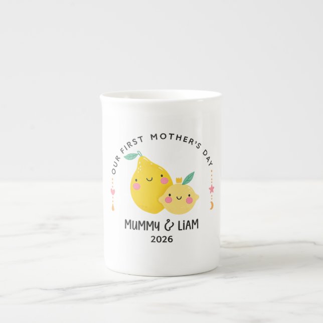 First Mother’s Day 2026 Cute Lemon Mom & Baby  Bone China Mug (Front)