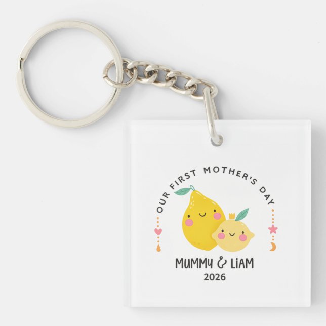 First Mother’s Day 2026 Cute Lemon Mom & Baby  Keychain (Front)