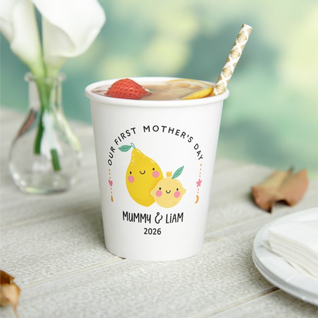 First Mother’s Day 2026 Cute Lemon Mom & Baby  Paper Cups (Insitu)