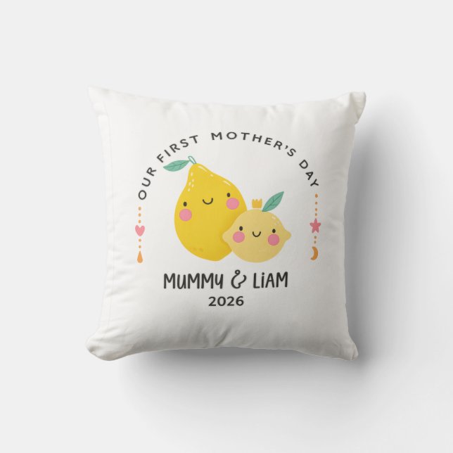 First Mother’s Day 2026 Cute Lemon Mom & Baby  Throw Pillow (Front)