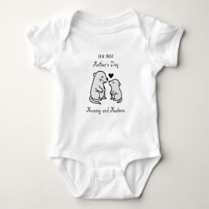 First Mother’s Day Otter Art – Cute Mom and Baby  Bodysuit