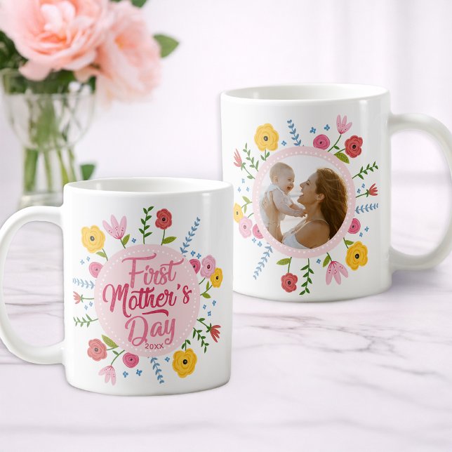First Mother’s Day Photo Floral Mug Gift (1st Mother's Day Gift Idea)
