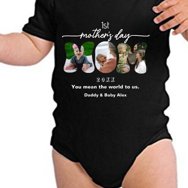 First Mother's Day 3 Mom Cutout Photos Collage   Baby Bodysuit (Creator Uploaded)