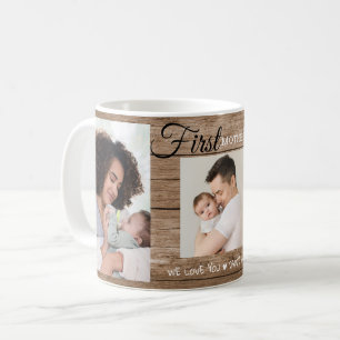 First Mother's Day 3 Photo Collage Rustic Wood Coffee Mug