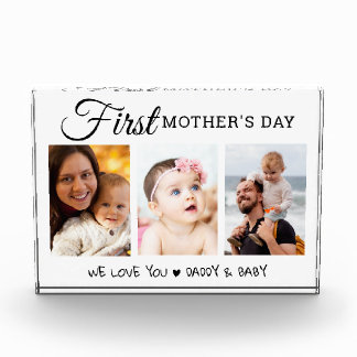 First Mother's Day 3 Picture Black And White Photo Block
